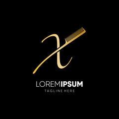 Letter X Hair Comb Stylish Script Logo Design Vector Icon Graphic Emblem Illustration