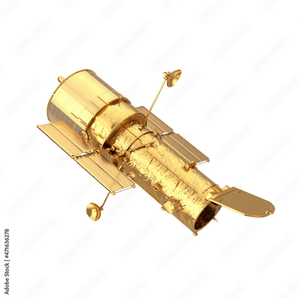 Poster golden space telescope hubble. 3d rendering