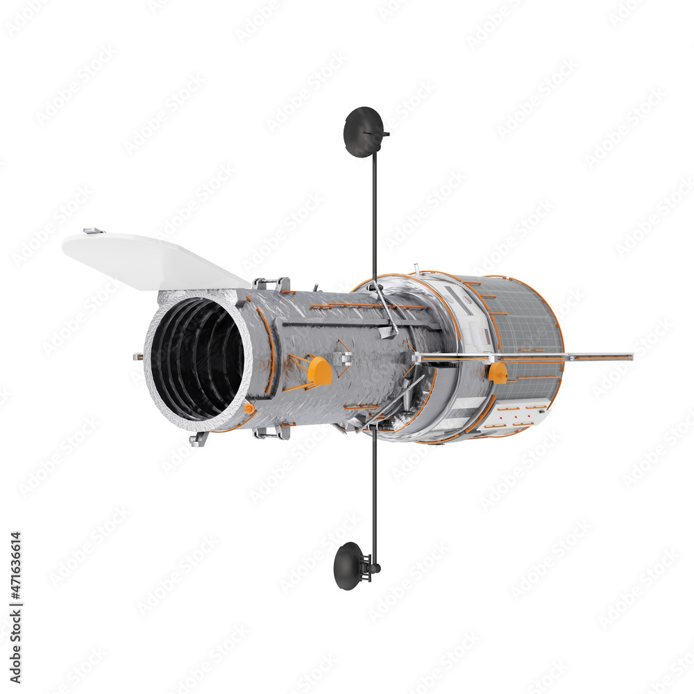 Poster Space Telescope Hubble. 3d Rendering