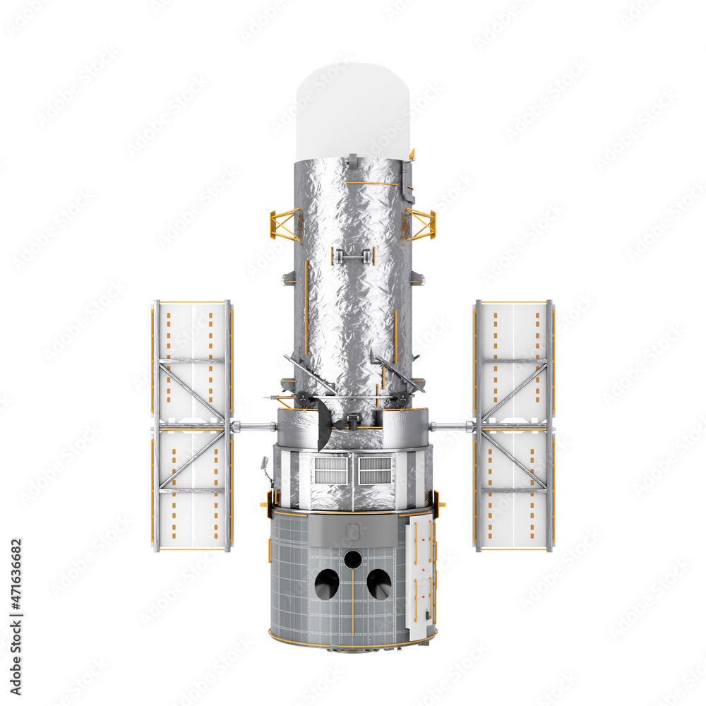 Poster space telescope hubble. 3d rendering