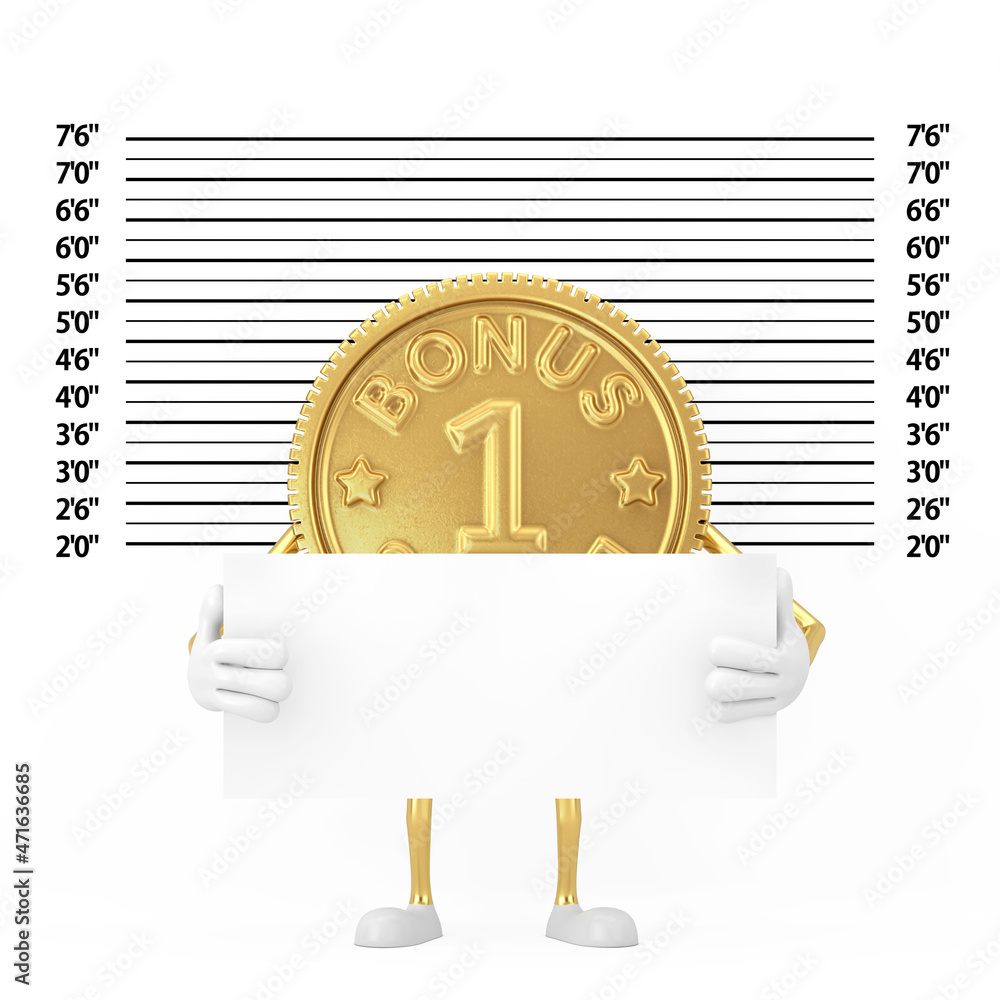 Aufkleber golden loyalty program bonus coin person character mascot with identification plate in front of poli