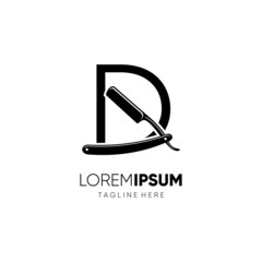 Letter D Straight Razor Logo Design Vector Icon Graphic Emblem Illustration