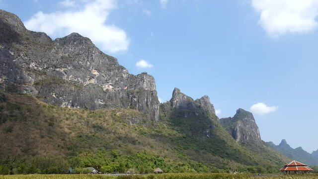 Time lapse mountain view and sky with Cloud of Nature Education Center (Bueng Bua) in Khao Sam Roi Yot National Park, Kui Buri District, Prachuap Khiri Khan Province, Thailand