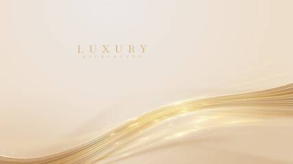 Gold curve line on pastel cream color with glitter light effects elements, 3d style luxury background.