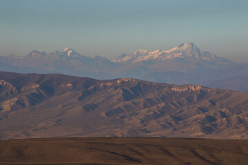 Fototapeta na wymiar Caucasian mountain range landscape and view during sunset