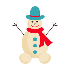 Christmas snowman with hat and scarf isolated on white background.