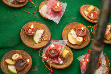 Offering fruits to God in traditional utensils