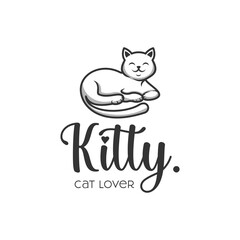 Cat sitting smiling Logo design vector template