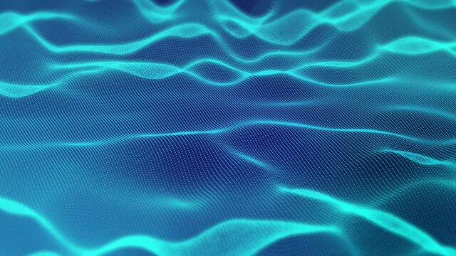 Abstract digital landscape with a field of electronic particles on a background of space. The concept of cyber, digital, parallel worlds and artificial intelligence.