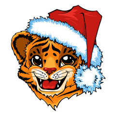 A tiger cub in a Christmas hat