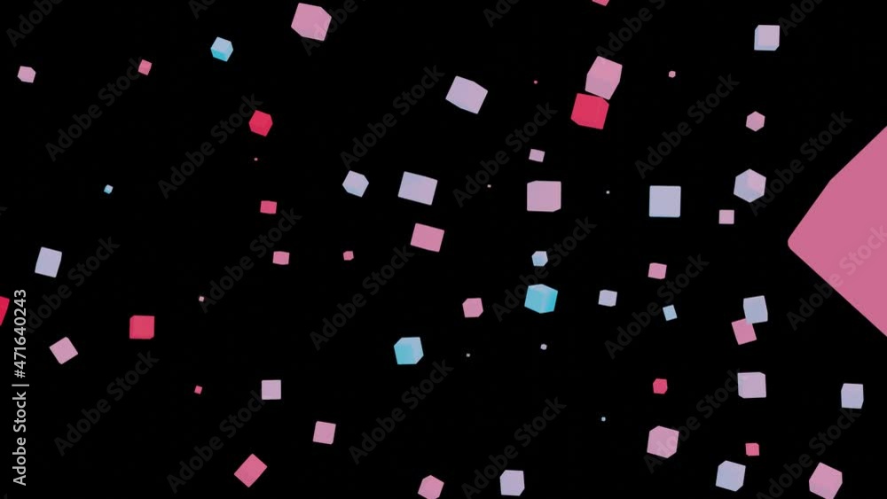 Poster abstract background from cubes flying glowing neon light. looped animation. 3d render