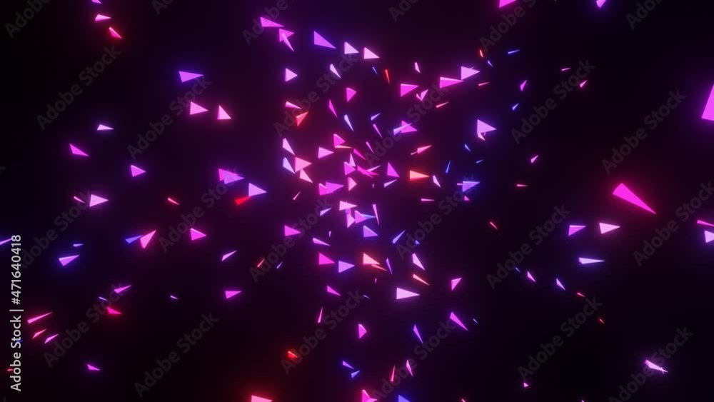 Aufkleber abstract background of flying triangles glowing with neon light. looped animation. 3d render