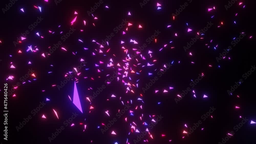 Aufkleber abstract background of flying triangles glowing with neon light. looped animation. 3d render