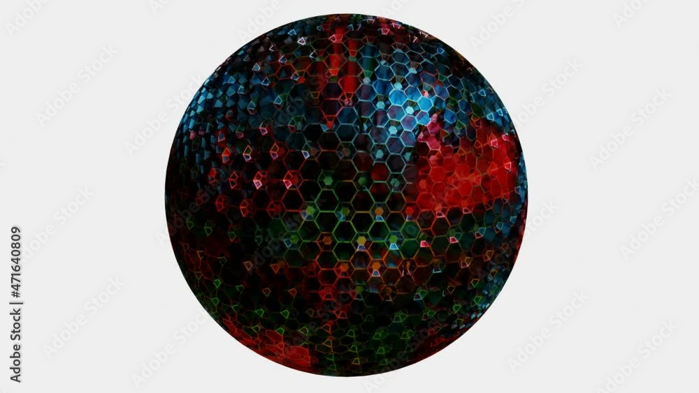 Poster abstract sphere with different cutouts slowly rotates on a white background. looped animation. 3d re