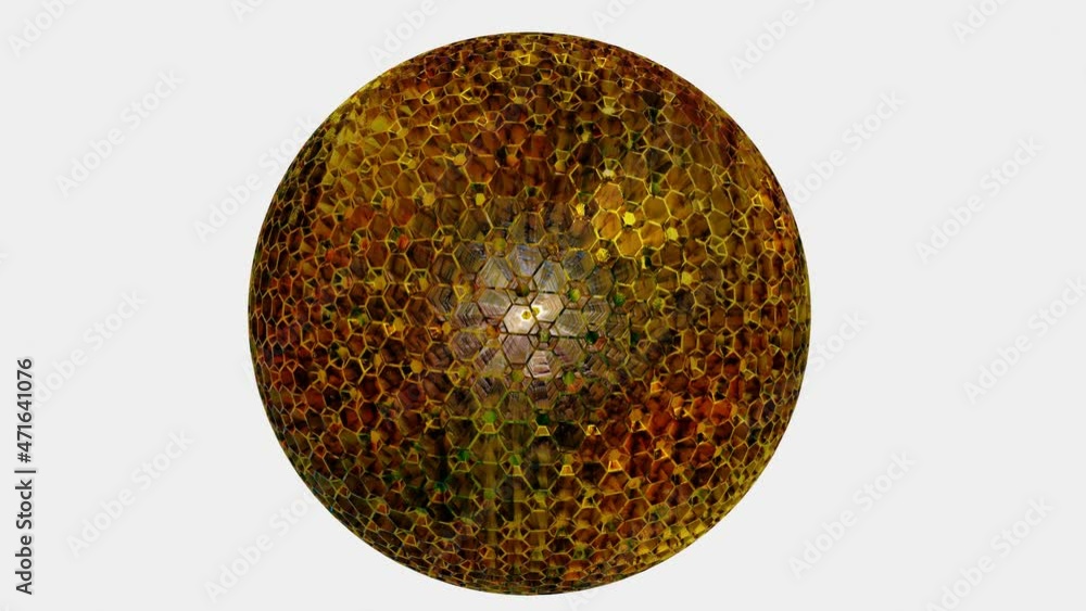 Poster abstract sphere with different cutouts slowly rotates on a white background. looped animation. 3d re