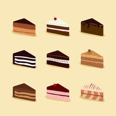 vector illustration Set of cake 3D, flat icon. Colorful sweet cakes.
