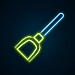 Glowing neon line Dustpan icon isolated on black background. Cleaning scoop services. Colorful outline concept. Vector
