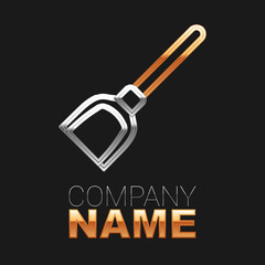 Line Dustpan icon isolated on black background. Cleaning scoop services. Colorful outline concept. Vector