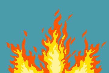 A large bonfire burning. A pattern of fluttering fire  on a blue background
