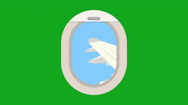 cartoon Plane window with clouds animation.4K Video motion graphic animation.travel concept