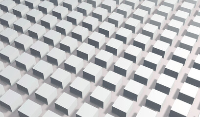 Abstract geometric background stacked white cubes, 3D render technology illustration.
