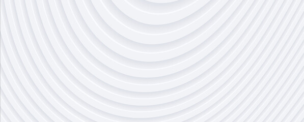 3D white wavy background for business presentation. Abstract circular elegant pattern. Minimalist empty striped blank BG. Halftone monochrome cover with modern digital minimal color, vector illustrati