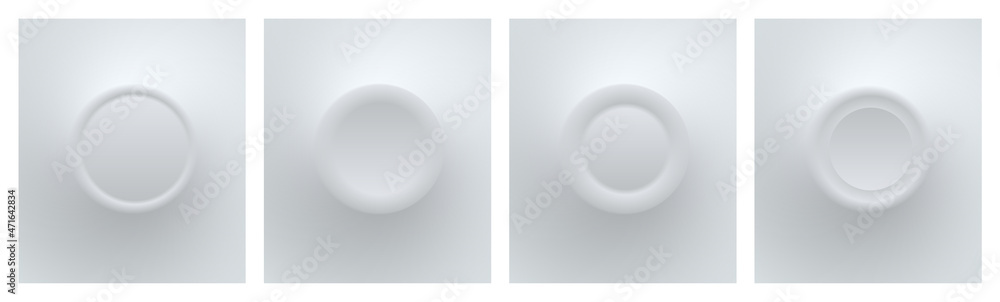 Poster White buttons for user interface, simple circle 3D modern design