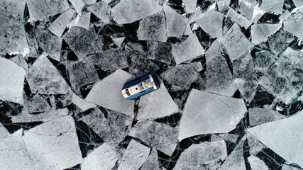 Lake Baikal ice texture. Cracks in the ice. Frozen Lake Baikal.