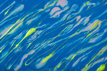 Fototapeta na wymiar Abstract fluid art background blue and green colors. Liquid marble. Acrylic painting with turquoise gradient and splash.