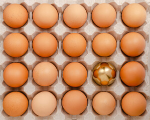 Golden egg. Standing out from the crowd concept. Overhead
