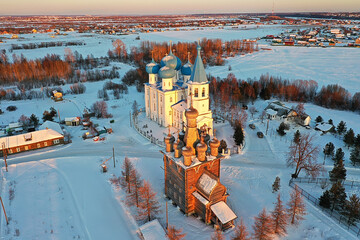 church winter drone, view temple outdoor christmas holiday