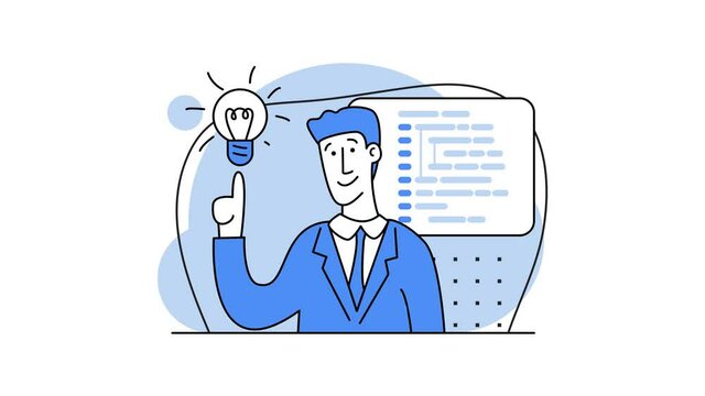 Concept of script coding, programming. A programming language. Programmer working on web development on computer. Software developers. Workplace of the programmer. 2D Flat Animation. Looped video.