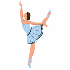 Fototapeta na wymiar Vector elegant ballerina in a blue tutu dress dancing on pointe shoes. Female beautiful classic theater dancer character on isolated background. Ballet dancer illustration