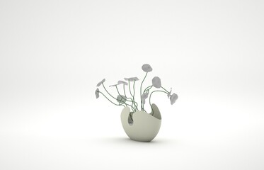 Vase with flower 3d on a white background.