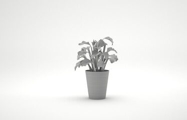 Vase with flower 3d on a white background.