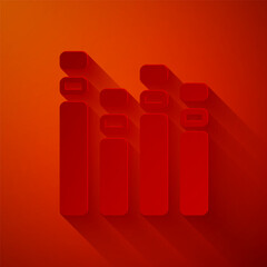 Paper cut Music equalizer icon isolated on red background. Sound wave. Audio digital equalizer technology, console panel, pulse musical. Paper art style. Vector