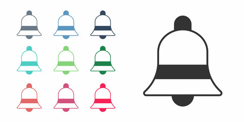 Black Ringing bell icon isolated on white background. Alarm symbol, service bell, handbell sign, notification symbol. Set icons colorful. Vector