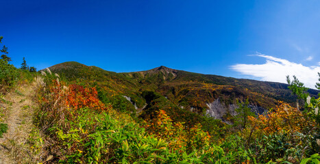 Fototapeta na wymiar Autumn mountains on a sunny day (Zao, Yamagata, Japan)