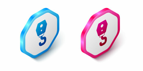 Isometric Crane hook icon isolated on white background. Industrial hook icon. Hexagon button. Vector