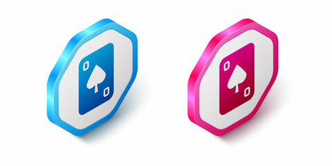 Isometric Playing cards icon isolated on white background. Casino gambling. Hexagon button. Vector