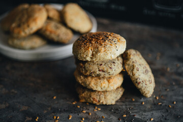 Oats cookies over black background