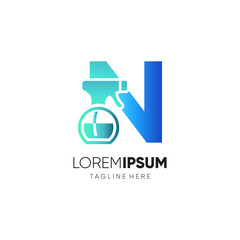 Letter N Spray Bottle Logo Design Vector Icon Graphic Emblem Illustration