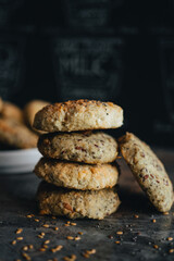 Oats cookies over black background