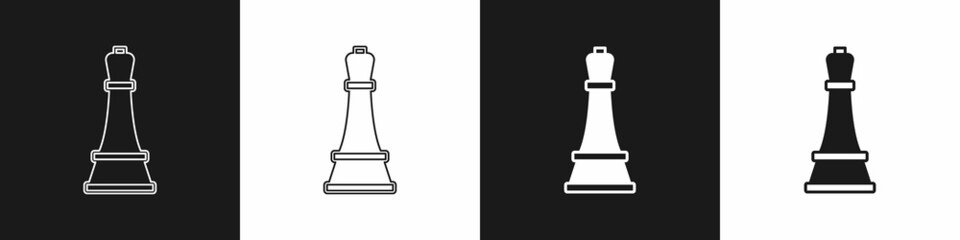 Set Chess icon isolated on black and white background. Business strategy. Game, management, finance. Vector