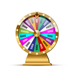 Casino fortune wheel. Golden shiny lucky number wheeling roulette. Gambling industry, entertainment, hobby concept. Vector design template of online poker room, website, mobile app