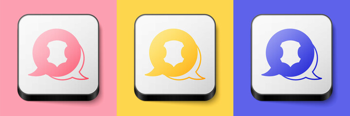 Isometric Leather icon isolated on pink, yellow and blue background. Square button. Vector