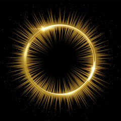 Gold ring, glow circle with golden light effect, glowing magic portal of round shape