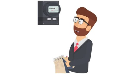 Inspector. Animation of the inspection of the electric meter readings, the alpha channel is turned on. Cartoon