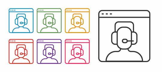 Set line Telephone 24 hours support icon isolated on white background. All-day customer support call-center. Full time call services. Set icons colorful. Vector