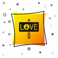 Fototapeta premium Black Peace icon isolated on white background. Hippie symbol of peace. Yellow square button. Vector